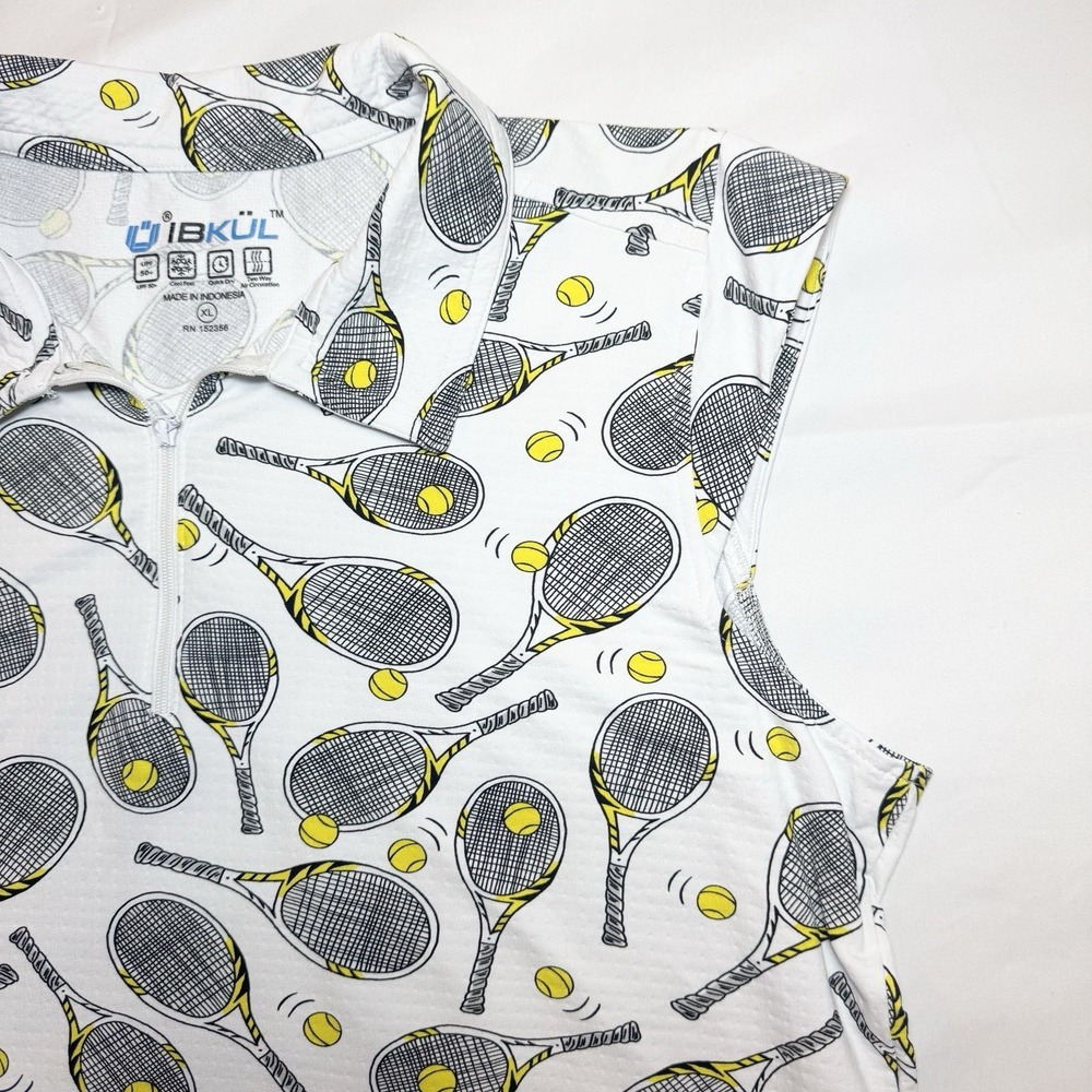 IBKUL Women's Venus Tennis Racket Print Sleeveless Polo Size XL Pickleball SPF - Picture 4 of 7